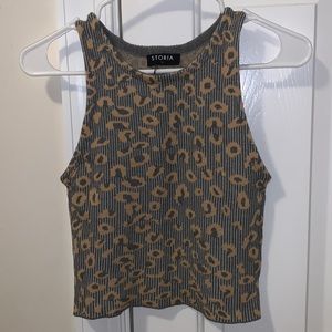 Storia cheetah print cropped high neck tank